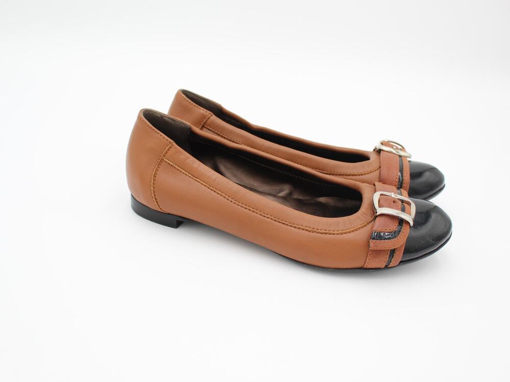 AGL Ballet Flats 36 Womens 6 Tan Black Buckle Leather Italy Career Slip On Shoe